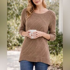 Women’s New York & Company Brown Cable Knit sparkle tunic Sweater size medium